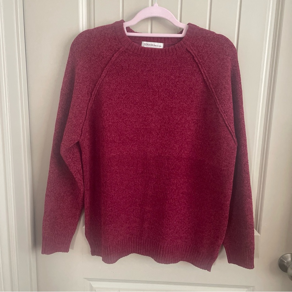 Zenana Outfitters Burgundy Crew Neck Sweater